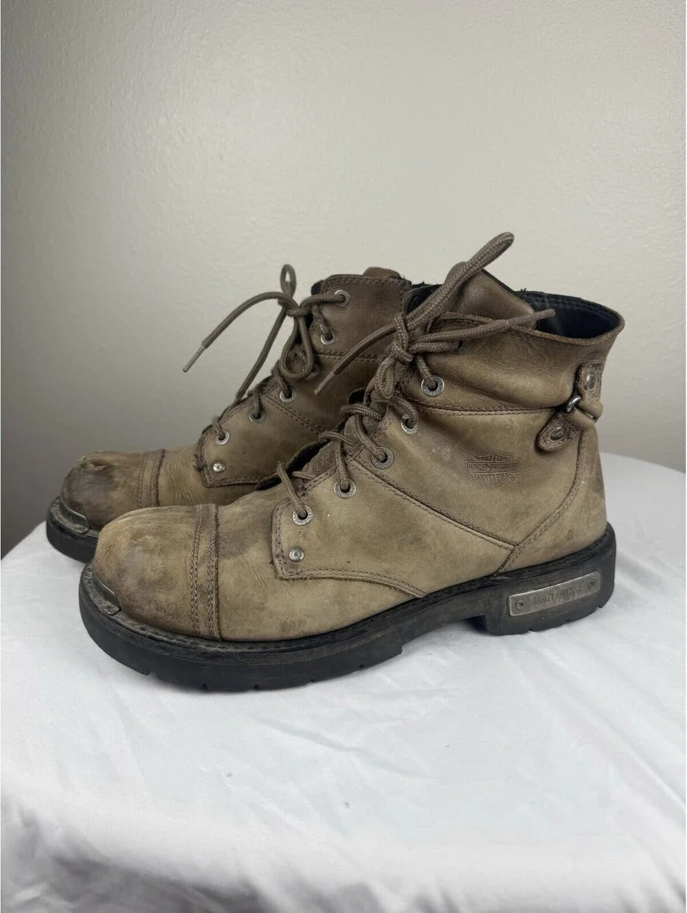Harley Davidson D96104 Men’s 11.5 Brown Leather Motorcycle Riding Boots Side Zip
